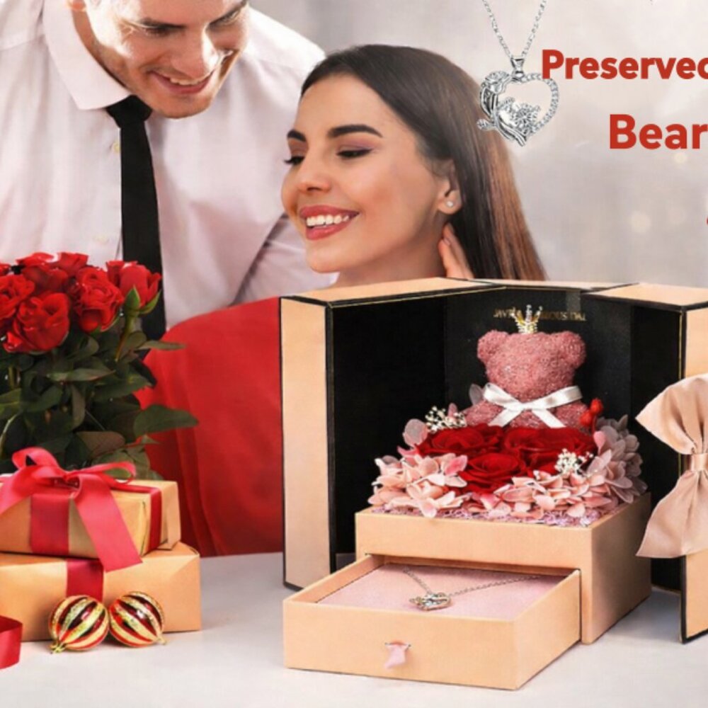 Eternal Rose Box with Heart Necklace Romantic Gift for Women/Girlfriend